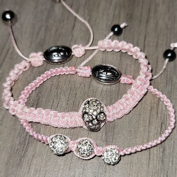 Rolf Bleu Pink Macrame Adjustable Beaded Bracelet Set of 2 - Picture 3 of 11